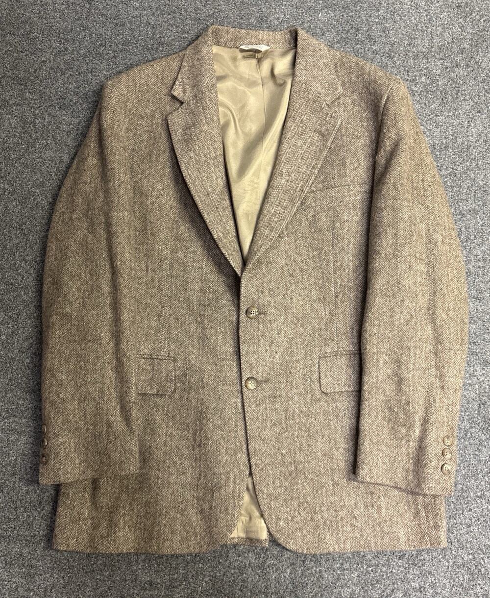 VTG Brookleigh Men's 42L Brown 100% Wool Tweed Blazer Sport Coat Made USA